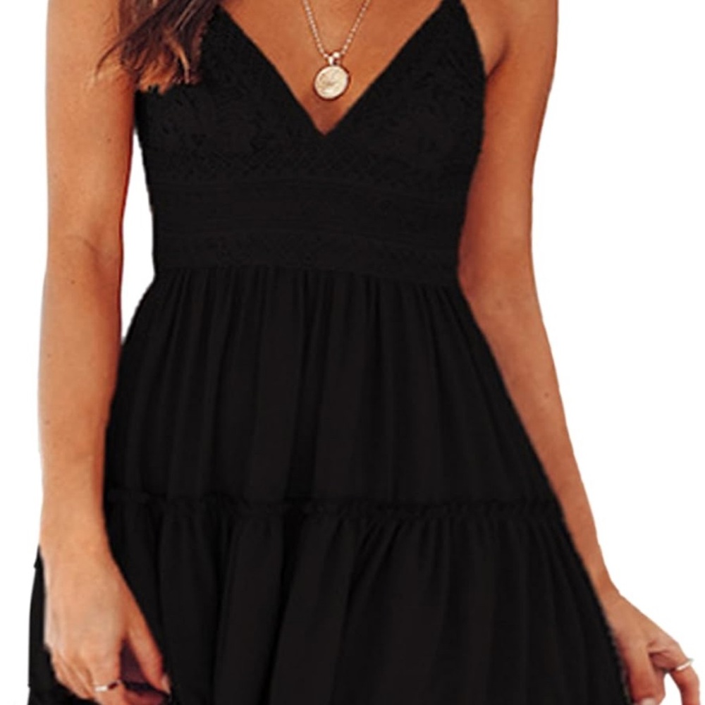 ECOWISH Womens V-Neck Spaghetti Strap Bowknot Large Sleeveless Lace Mini  Small